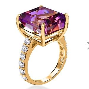 Exquisite Ametrine 10K Yellow Gold, Moissanite Ring 4.80 Grams 10.60 ctw